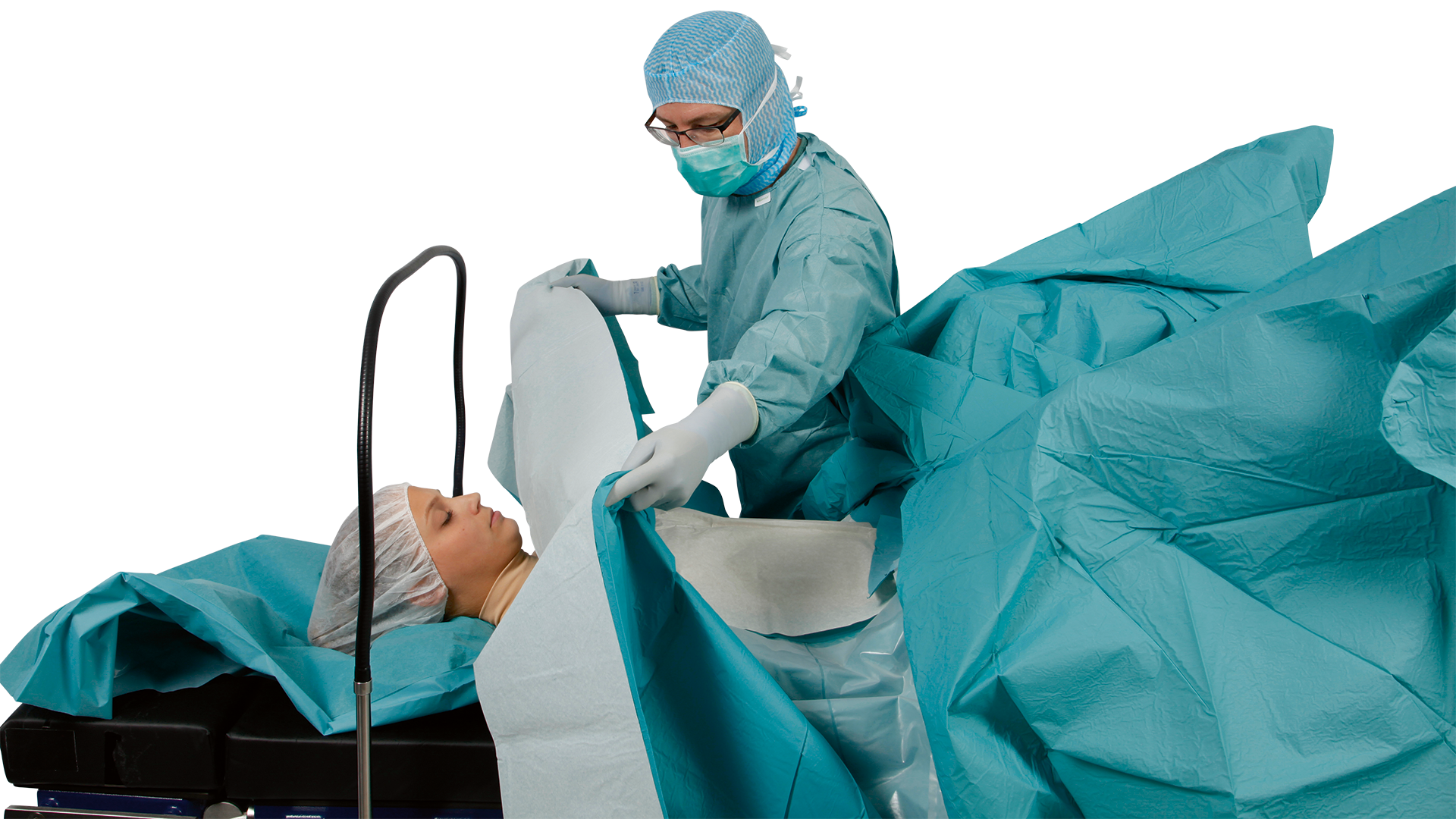 Champ opératoire déplié sur un patient