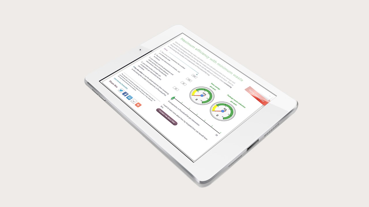 Mölnlycke procedure pack value calculator on a tablet screen